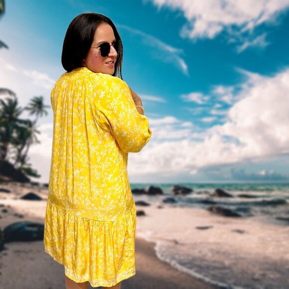 Natalie Martin Silk Mini Tunic Dress Floral Lightweight Pull-On Boho Cover-Up - Picture 3 of 11